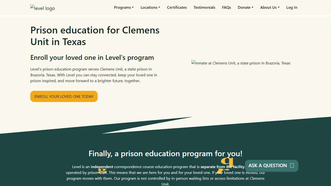 Prison Education For Clemens Unit - Level
